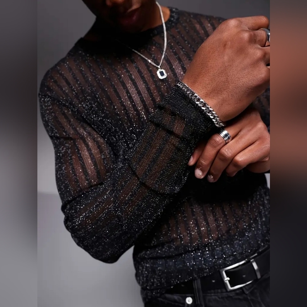 Mens Black Sheer Top